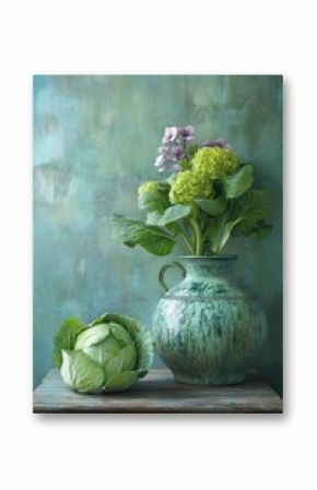Artistic cabbage display with fresh background and photorealistic details