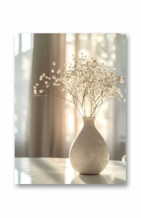 Sunlit Serenity: White Flowers in a Speckled Vase