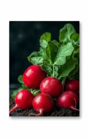 Fresh Radishes in Dark Soil