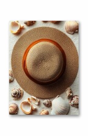 Beach hat for seashells, summer vacation.
