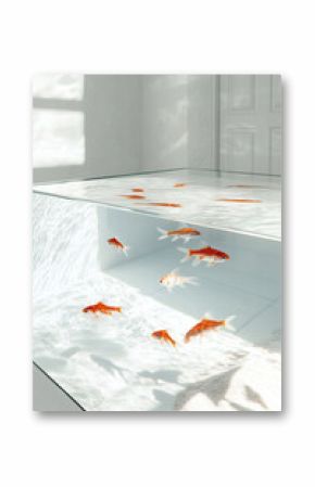 Aquatic art piece with golden fish.