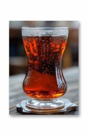 Sparkling Amber Beverage in Elegant Glass on Wooden Coaster