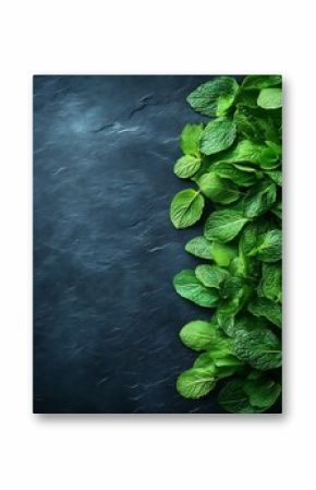 Fresh Mint Leaves Arranged on Dark Slate Background for Culinary Uses