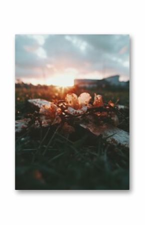 Golden Hour Organic Elegance Delicate Eggshells on Rustic Wood with Atmospheric Sunset - Sustainable Storytelling for Artisan Lifestyle Branding