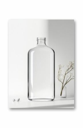 Minimalist Hydration Tech Sleek Glass Water Bottle with Wireless Earbuds - Modern Workspace Wellness Design for Digital Professionals