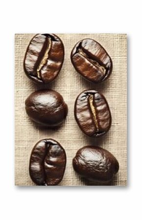 Roasted Coffee Beans Close Up on Linen Fabric