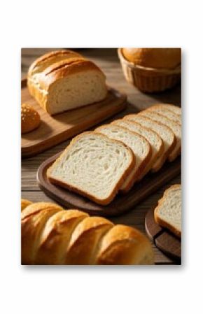 a close up of a bunch of breads on a cutting board