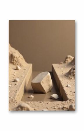 Abstract Minimalist Composition of Sand and Stone Forms in a Neutral Palette