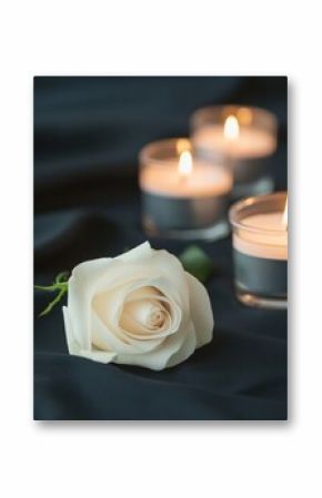 White rose and candles symbolizing remembrance 