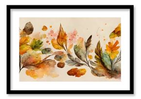 Digital illustration banner of colorful watercolor autumn leaves for wallpapers