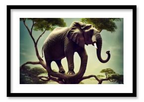 AI-generated realistic elephant merged with the branches of a tree - an environmental concept