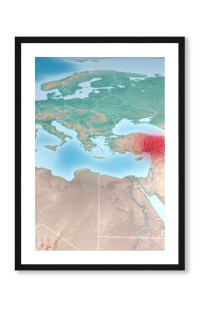 Earthquake map in Turkey and Syria, shake, elements of this image are furnished by NASA. Land struck by a strong earthquake magnitude. 7.8-Magnitude Earthquake Strikes Turkey, 3d rendering