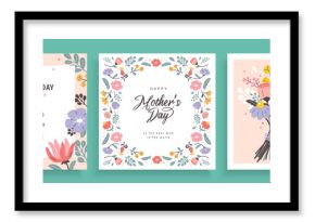 Set of Mother's day greeting cards with beautiful blossom flowers.