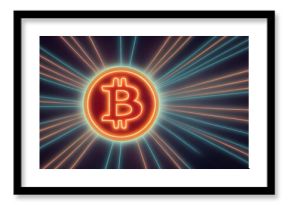 Bitcoin emblem on a coin isolated on a shiny background - a cryptocurrency concept