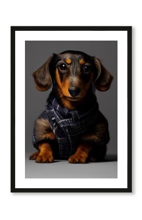 Hyper realistic artwork of a Dachshund dog on a gray background