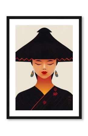 Digital illustration of an Asian female in traditional oriental clothing