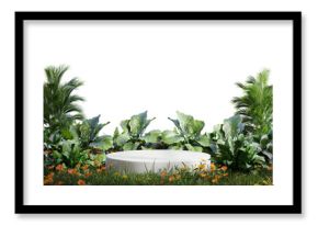White podium in tropical forest for product presentation and on transparent background.