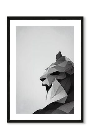 AI-generated digital art of a lion profile in gray shades