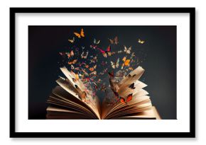 An open book with butterflies coming out of it ideal for fantasy and literature backgrounds