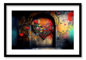 Colorful graffiti heart on wall as love symbol illustration (Generative AI)