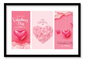 Valentines day concept card vector illustration. 3d pink paper cut and