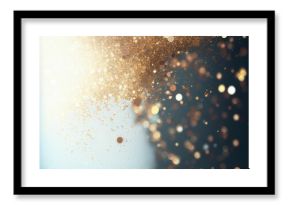 Beautiful Christmas light background. Abstract glitter bokeh and scattered sparkles in gold