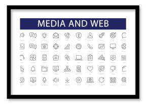 Media thin line icons set. Web editable stroke icons. Network symbol. Vector