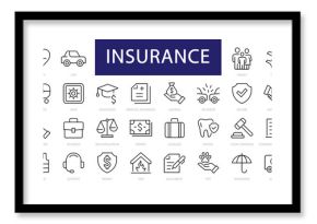 Insurance thin line icons set. Insurance editable stroke symbols collection. Life, Car, House, Care, Money Insurance. Vector illustration