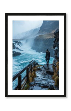 Island Wasserfälle Person beobachtet die Landschaft