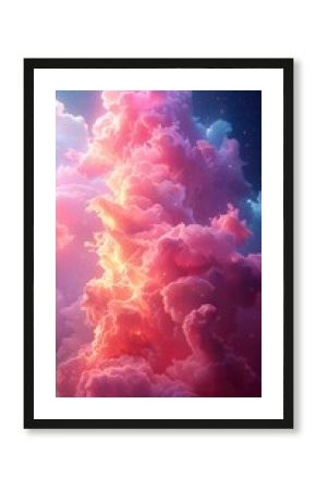 a huge colorful pink cloud  in the sky space, suspended in the air, calming quiet concept