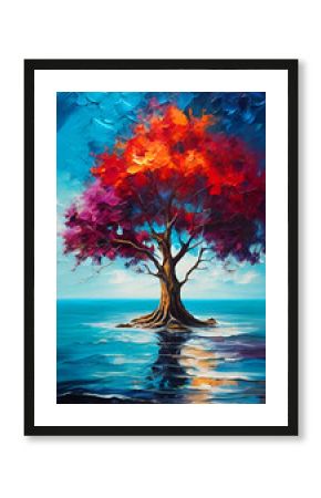 painting of a tree in the lake. abstract background.