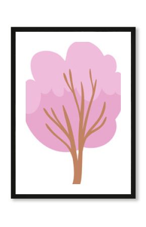 A cartoon tree with pink leaves. The tree is very thin and has no branches