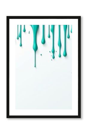 Teal paint dripping on the white wall water spill vector background with blank copy space for photo or text
