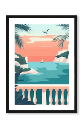 Monaco Coastal View Vintage Poster with Minimalist Flat Vector Design