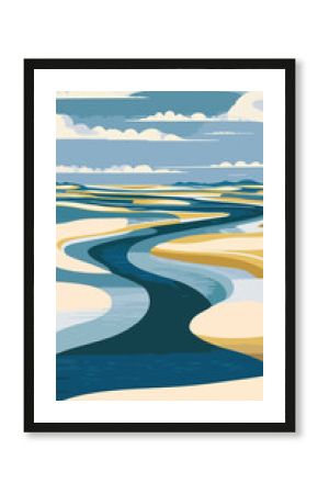 Scenic Dunes and Lagoons at Lencois Maranhenses National Park Vector Art