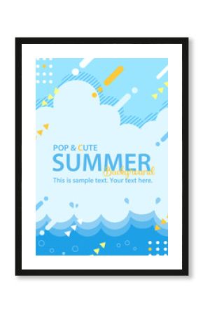 夏の海と空の、ポップでかわいい、背景素材 ( フレーム　見出し　タイトル　夏休み　サマーセール　海　空　雲 )