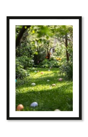 Sunny Backyard Garden Easter Egg Hunt under Dappled Light
