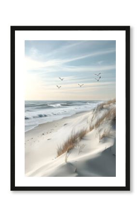 Tranquil Harmony at the Mild Coastal Edge: A Serene Blend of Sea, Sky, and Shoreline Serenity