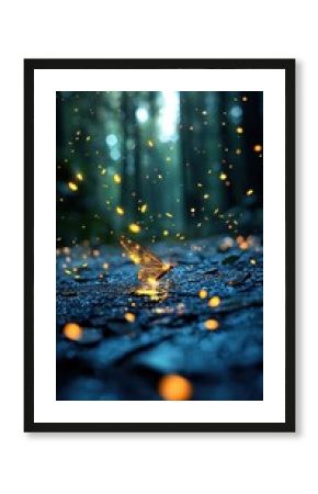 Glowing Butterfly in a Dark Forest at Night