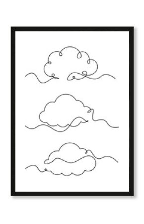 Set of one line clouds decoration doodle illustration vector