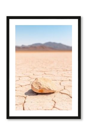 Single Rock on Cracked Earth Desert Landscape