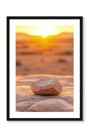 Single Rock in Desert at Sunset