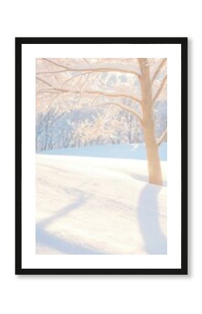 Snowy Landscape with Sunlit Tree and Shadows