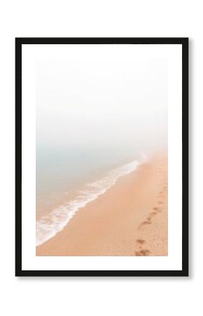 Soft Pink Sand Beach with Foggy Ocean