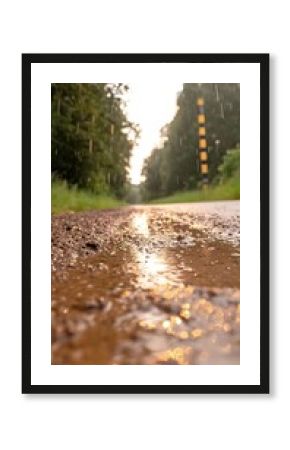 Wet Road in Forest After Summer Rain