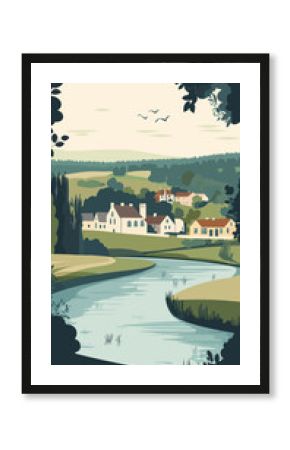 Charming Bibury Village Panorama with River and Castle in Gloucestershire, England
