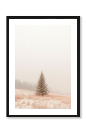 Solitary Pine Tree in a Hazy Winter Field