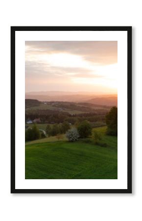 Sunrise over rural landscape in Poland