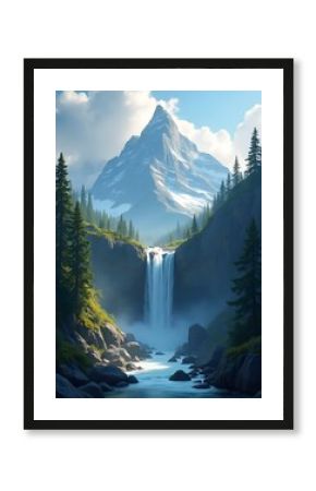 Awe-inspiring mountain landscape and waterfall
