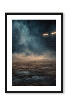 Stunning photo of empty arena large amount smoke rising from ground desolate rodeo.